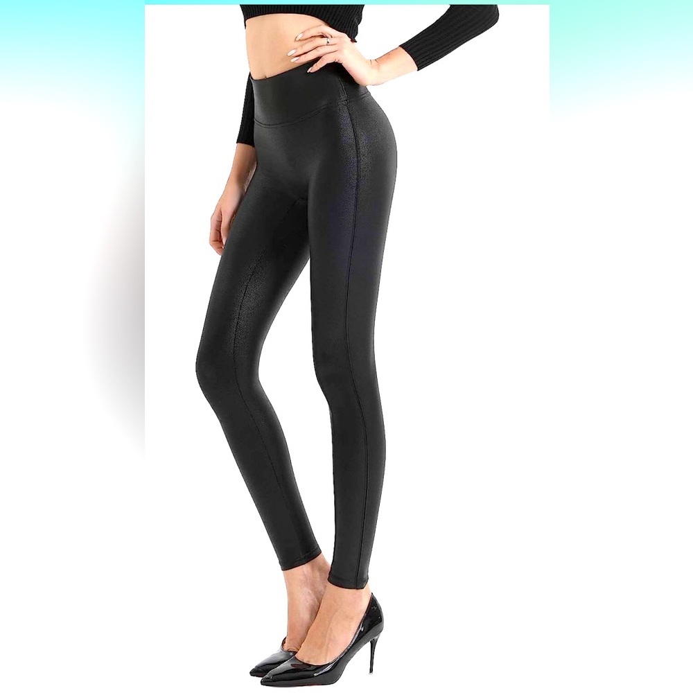 Faux Leather Leggings Stretch High Waisted